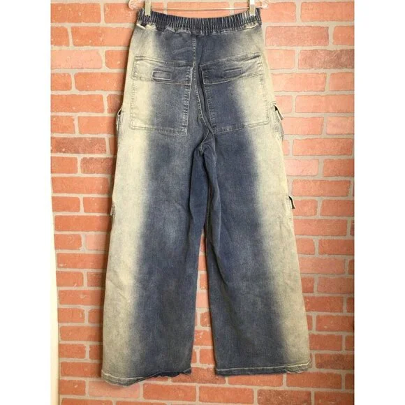Rick Owens DRK SHDW Mens Cargo Denim Pants Jeans Size 48 Italy Wide Leg Grunge